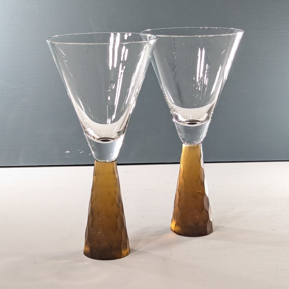 Set of 2 Artland Presscott Amber wine glasses 8" tall